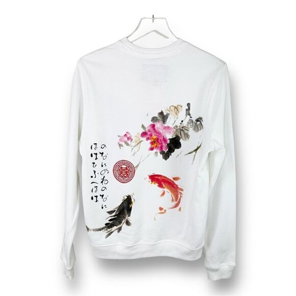 Blind Rooster White w/Koi Pond Graphic Crewneck Pullover Sweatshirt‎ Sz S - Picture 2 of 14